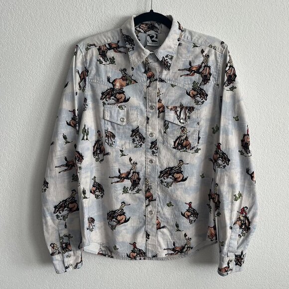 Vintage Rockies Riding Horses Pearl Snap Shirt - Picture 1 of 3